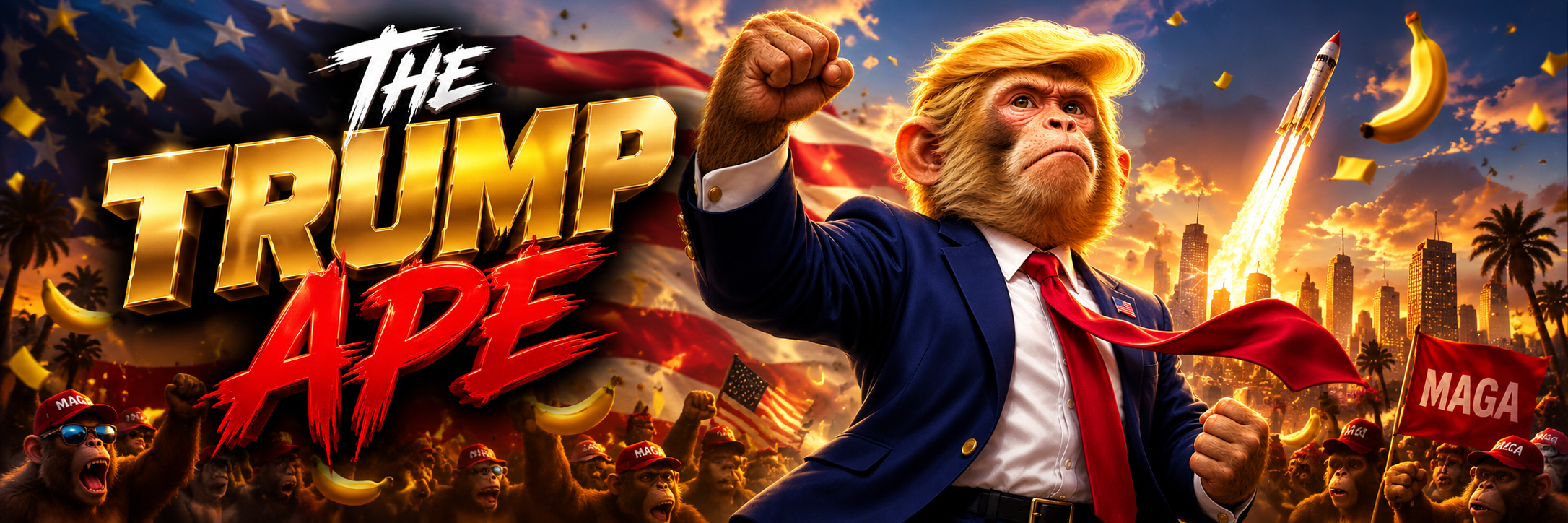 The Trump Ape leading the troop — MAGA energy banner