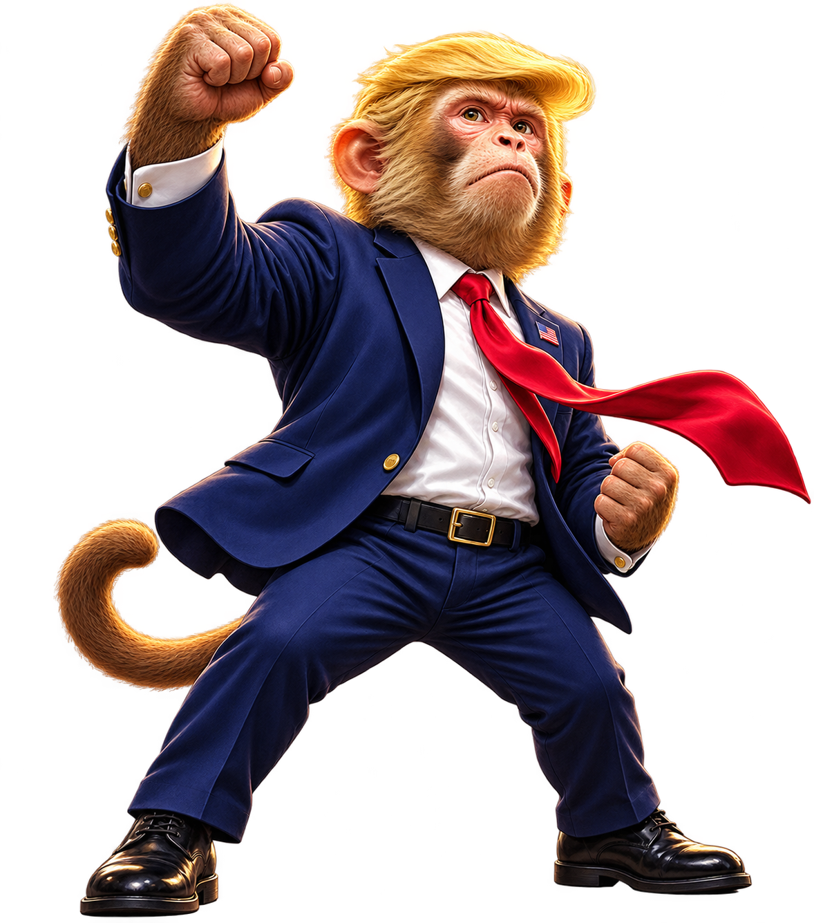 The Trump Ape — presidential ape character in navy suit with red tie